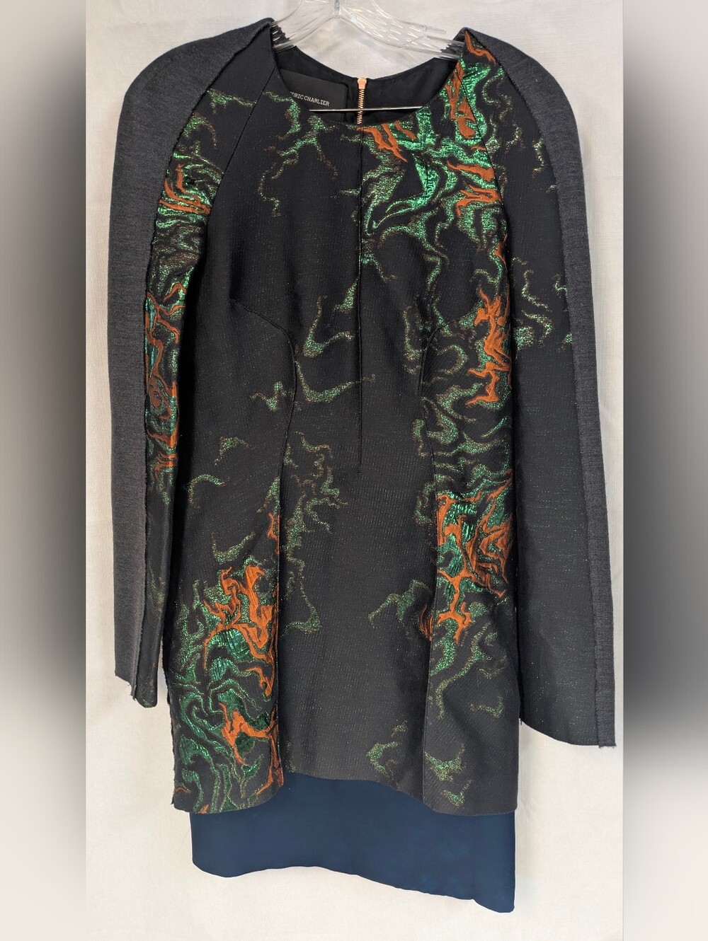Cedric Charlier RARE  Black Textured Metallic Brocade Dress Sz.10